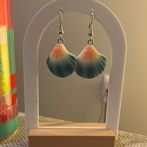 Seashell Drop Earrings in Teal and Coral